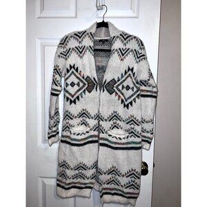 MM by My Michelle Sweater Duster Multicolor Aztec Eyelash Knit Pockets Long Line